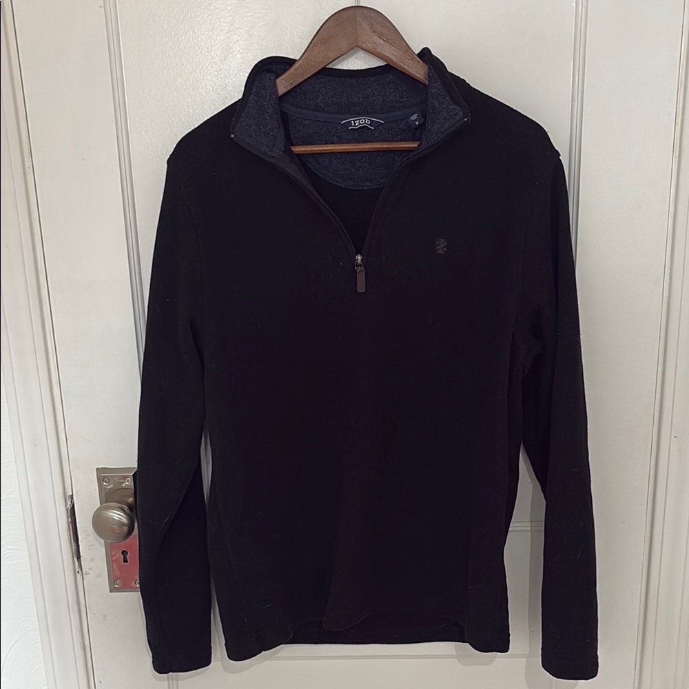 Izod Black Zip Up Sweater Classic Knit Design